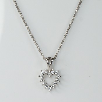 Sterling Silver CZ Open Heart Pendant and Chain